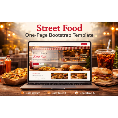 One-Page Bootstrap Website Template for street food places One-Page Bootstrap Website Template for street food places