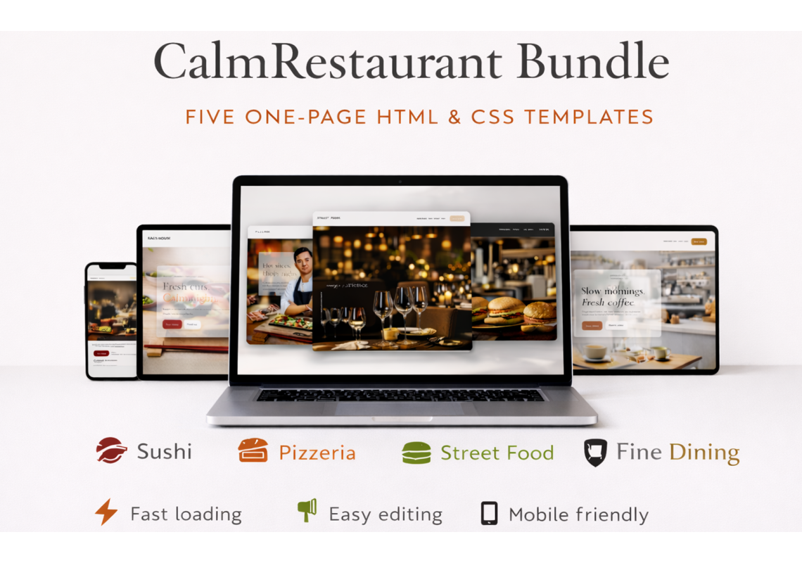 Restaurant Website Bundle – One-Page Restaurant Websites