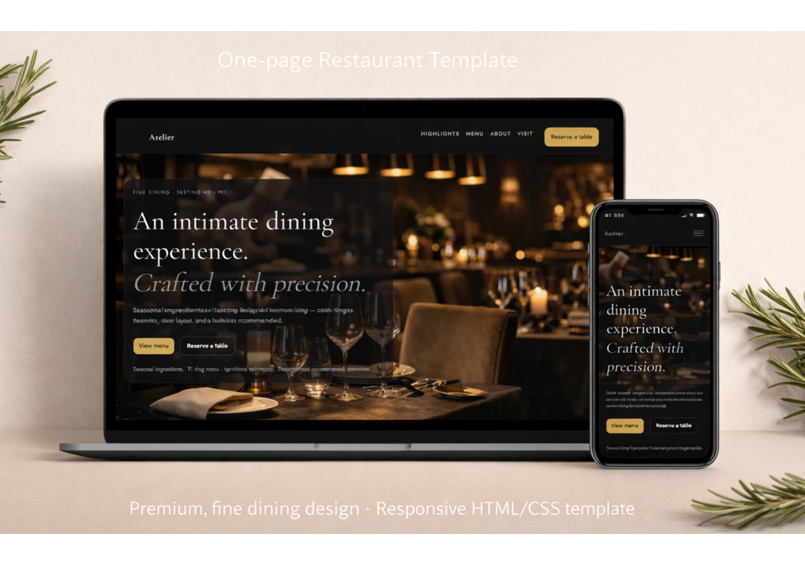 Fine Dining One Page Restaurant Website Template