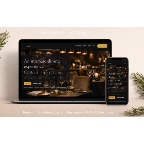 CalmRestaurant – Atelier | Fine Dining One Page Restaurant Website Template HTML CSS Bootstrap