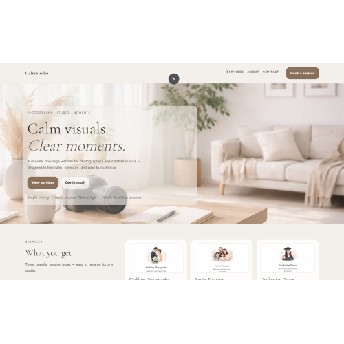CalmStudio – One-Page Photography Website Template CalmStudio – One-Page Photography Website Template